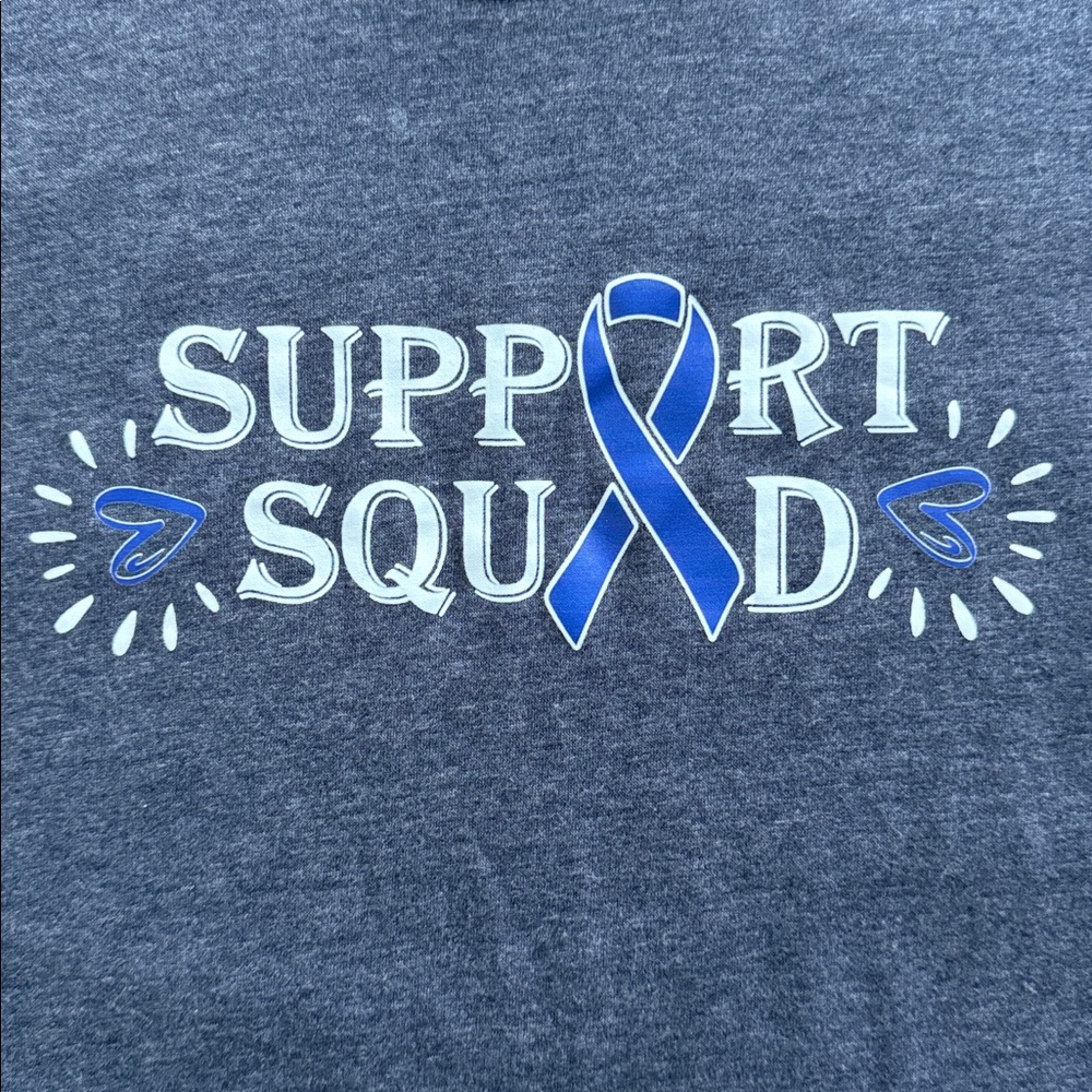 BIRTHFLOWERS Colorectal Cancer Awareness Ribbon ‘Support Squad’ Graphic T-Shirt.